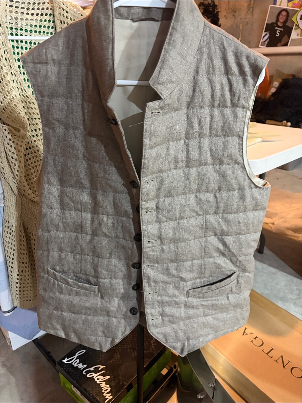 Quilted Sleeveless Vest in Light Beige